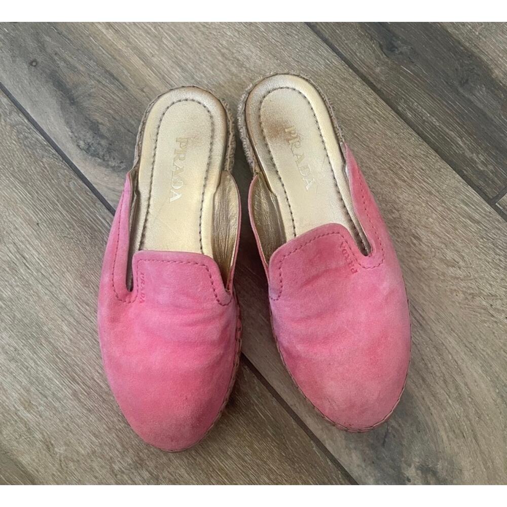 Prada pink suede leather slip on espadrilles size 5 35 - Picture 3 of 7